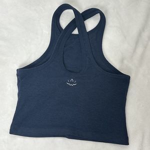 Beyond Yoga Tank Space Dye Studio Cropped Crisscross Straps Blue Sz XS